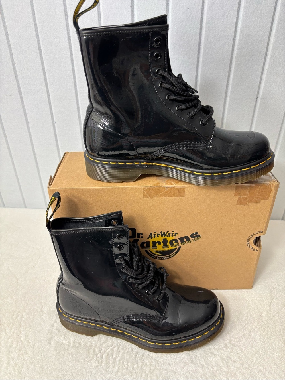Dr. Martens 1460 Women's Black Patent Leather Lace-Up Boot, Size 9